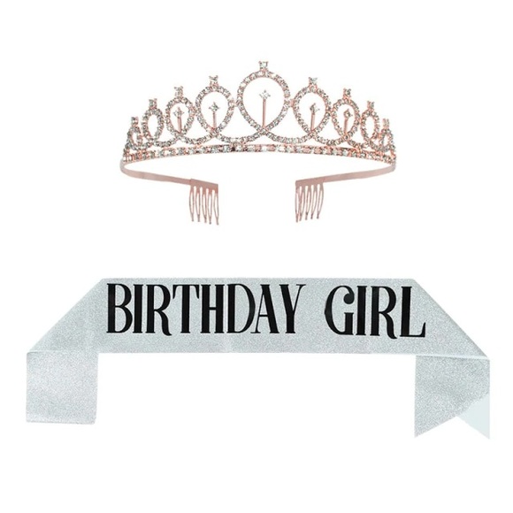2PC BIRTHDAY GIRL SASH WITH TIARA. SILVER SASH WITH BLACK LETTERING SET - Picture 4 of 5